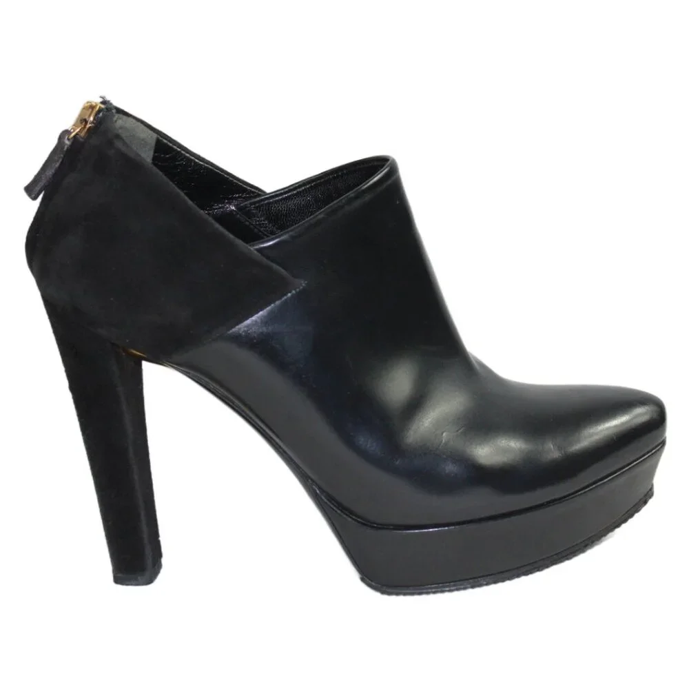 Gucci Black Leather Suede Accent Platform Stiletto Ankle Boot, Size 36.5 - Picture 4 of 12